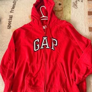 GAP Classic Logo Red Zip Up Hoodie Casual Sweatshirt